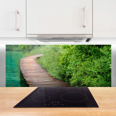 Panel Szklany Drewniany Mostek W Lesie