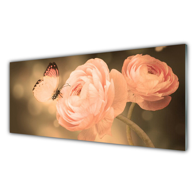 Panel Szklany Motyl Róże Przyroda
