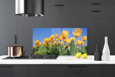 Panel Szklany do Kuchni Barwna Kompozycja Tulipanów
