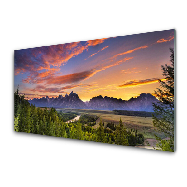Panel Szklany Góra Las Słońce Natura