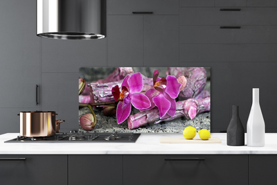 Szkło do Kuchni na Ścianę Kwiaty Na Rustykalnym Drewnie