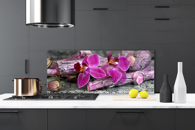 Szkło do Kuchni na Ścianę Kwiaty Na Rustykalnym Drewnie