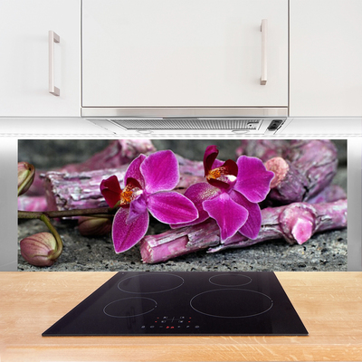 Szkło do Kuchni na Ścianę Kwiaty Na Rustykalnym Drewnie