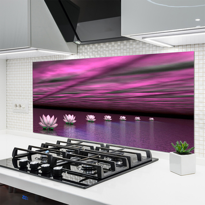 Szkło do Kuchni na Ścianę Lilie Wodne Na Jeziorze