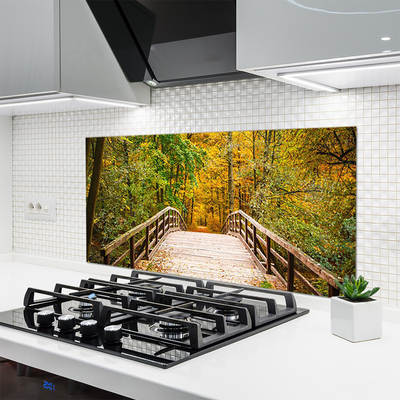 Szkło do Kuchni na Ścianę Drewniany Mostek Nad Potokiem