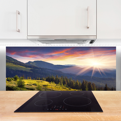 Szkło Dekoracyjne do Kuchni Panorama Gór O Poranku