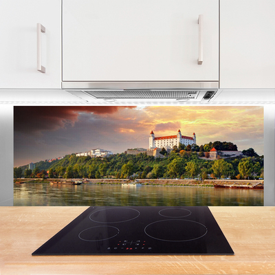 Szkło Ozdobne do Kuchni Panorama Miasta Nad Jeziorem