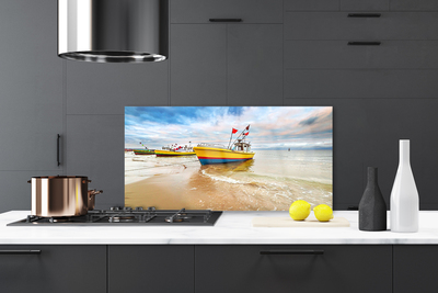 Panel Szklany do Kuchni Kolorowe Łodzie Na Brzegu