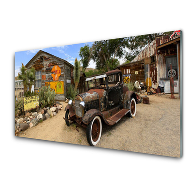 Panel Szklany Zabytkowe Auto Na Tle Kamienic