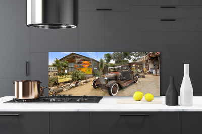 Panel Szklany Zabytkowe Auto Na Tle Kamienic