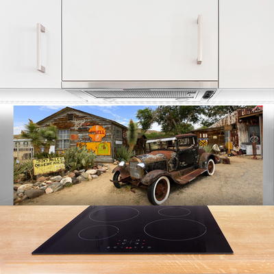 Panel Szklany Zabytkowe Auto Na Tle Kamienic