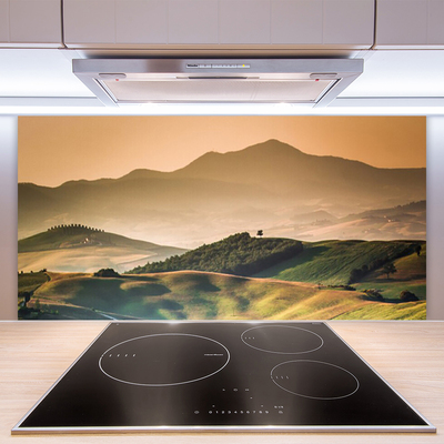 Szkło do Kuchni na Ścianę Krajobraz Gór I Złotych Pól