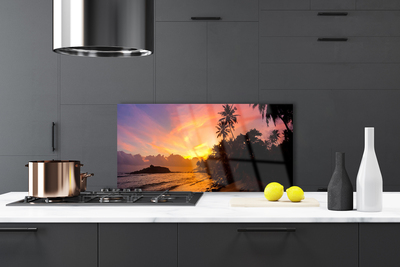 Szkło do Kuchni na Ścianę Zachód Słońca Pod Palmami