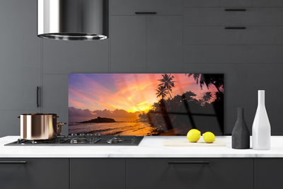 Szkło do Kuchni na Ścianę Zachód Słońca Pod Palmami