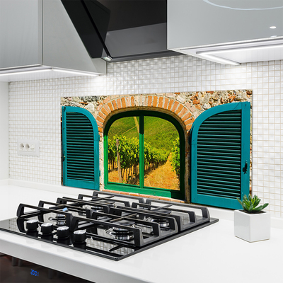 Szkło nad Blatem Widok Przez Okno Na Pola