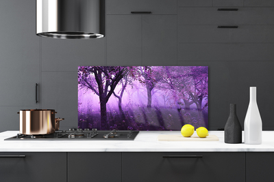 Szkło do Kuchni na Ścianę Sylwetki Drzew o Zmierzchu