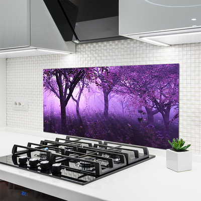 Szkło do Kuchni na Ścianę Sylwetki Drzew o Zmierzchu