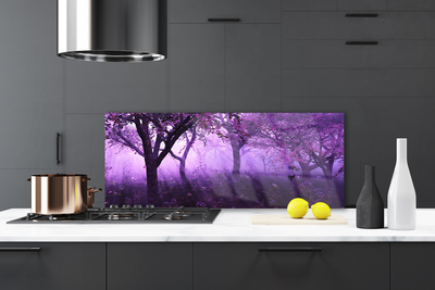 Szkło do Kuchni na Ścianę Sylwetki Drzew o Zmierzchu