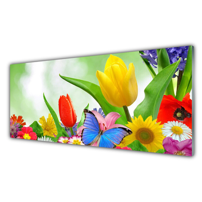 Panel Szklany Motyl Kwiaty Przyroda