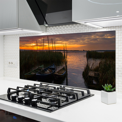 Panel Szklany Łodzie na Trawiastym Brzegu