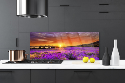 Szkło do Kuchni na Ścianę Pole Lawendy o Zmierzchu
