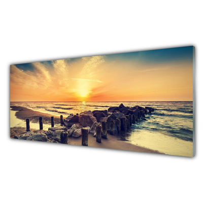 Panel Szklany Plaża Falochron Morze Zachód