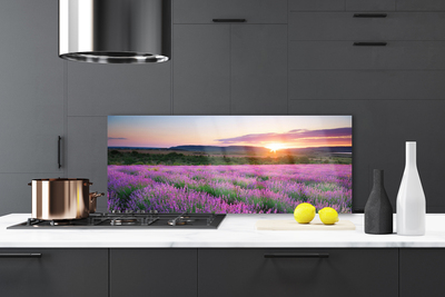 Panel Szklany Lawendowy Zmierzch na Polu