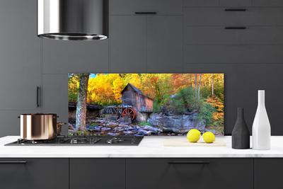 Szkło Ozdobne do Kuchni Zabytkowy Młyn w Jesiennym Lesie