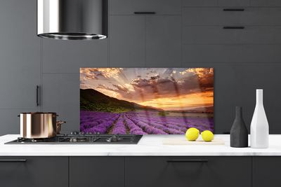 Szkło Ozdobne do Kuchni Lawendowy Pejzaż o Zmierzchu