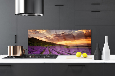 Szkło Ozdobne do Kuchni Lawendowy Pejzaż o Zmierzchu