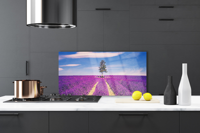 Szkło Ozdobne do Kuchni Lawendowe Pole pod Samotnym Drzewem