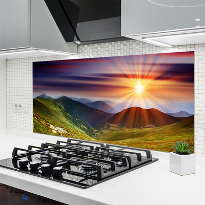 Szkło Ozdobne do Kuchni Ognisty Zachód Słońca w Górach