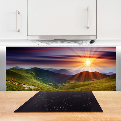 Szkło Ozdobne do Kuchni Ognisty Zachód Słońca w Górach