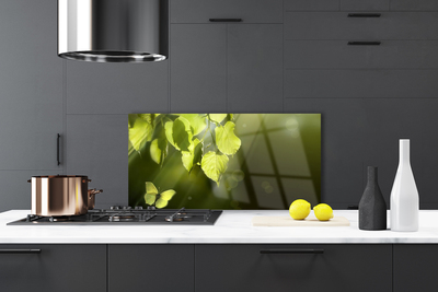 Szkło Dekoracyjne do Kuchni Promienie Słońca w Zielonych Liściach