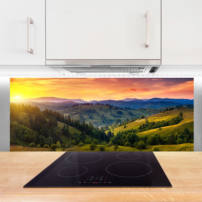 Szkło Ozdobne do Kuchni Sielska Łąka w Zachodzącym Słońcu