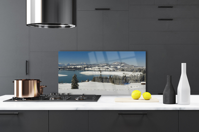 Szkło do Kuchni na Ścianę Zimowa Kraina nad Jeziorem