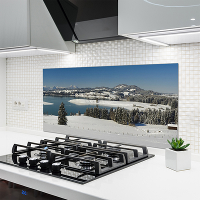 Szkło do Kuchni na Ścianę Zimowa Kraina nad Jeziorem
