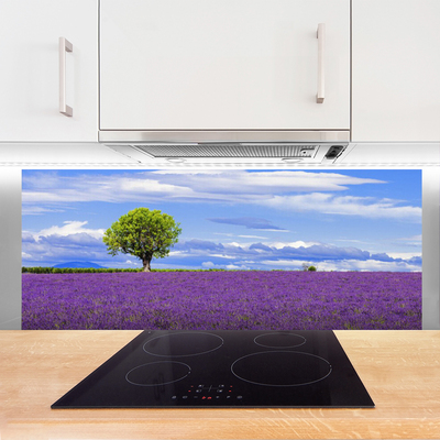 Szkło do Kuchni na Ścianę Lawendowy Zmierzch pod Drzewem