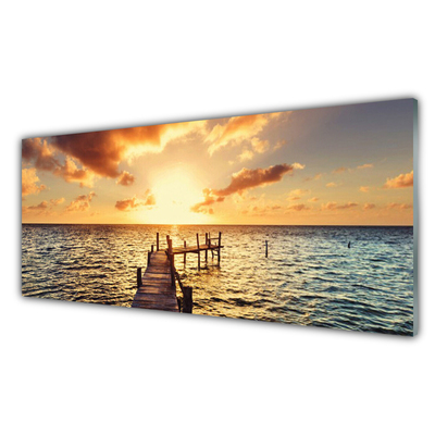 Szkło do Kuchni na Ścianę Drewniany Pomost o Zmierzchu