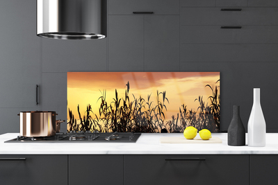 Szkło do Kuchni na Ścianę Liście w Kolorach Zachodzącego Słońca