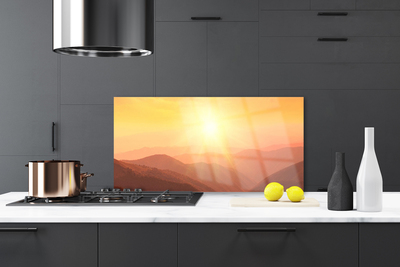 Szkło do Kuchni na Ścianę Ognisty Zachód nad Szczytami