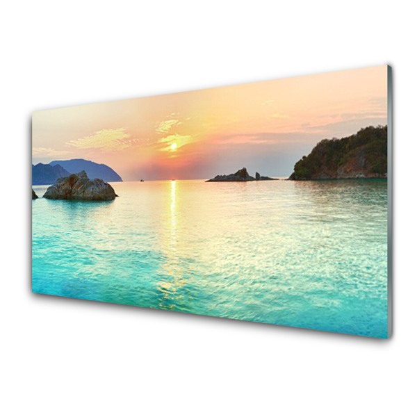 Panel Szklany Słońce Skały Morze Krajobraz