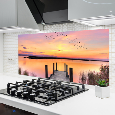 Szkło Ozdobne do Kuchni Drewniane Molo o Zmierzchu