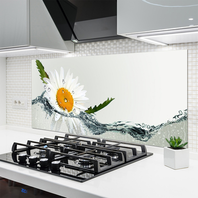 Panel Szklany Biała Stokrotka na Lustrze Wody