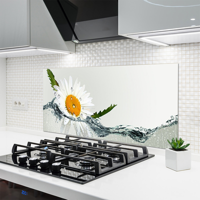 Panel Szklany Biała Stokrotka na Lustrze Wody