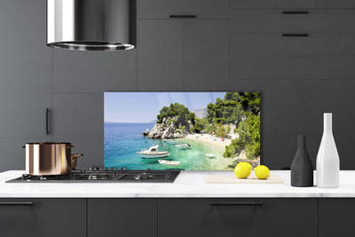 Panel Szklany Skaliste Wybrzeże z Łodziami