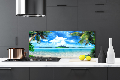 Szkło do Kuchni na Ścianę Tropikalna Plaża pod Palmami