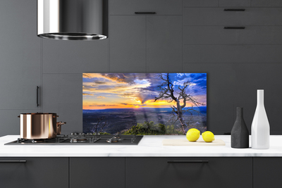 Panel Szklany do Kuchni Sylwetka Drzewa o Zachodzie