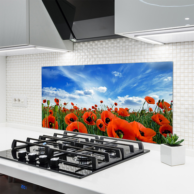 Panel Szklany Czerwone Maki w Blasku Słońca