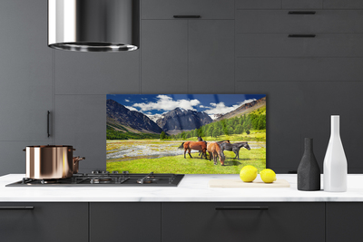 Szkło Dekoracyjne do Kuchni Konie na Górskim Pastwisku